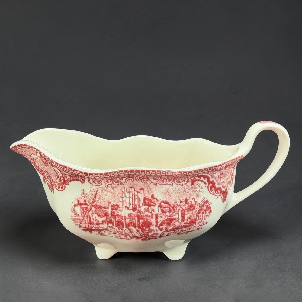Johnson Brothers Old Britain Castles Gravy Boat Red Pink Transferware England